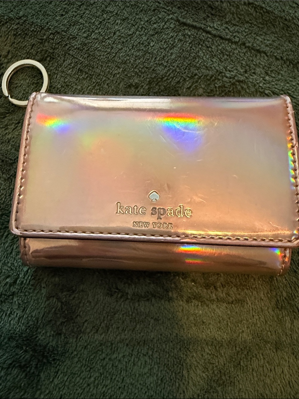 kate spade holographic gold key and card holder